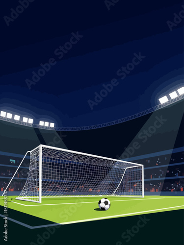 Football goal with soccer ball Stadium goal post penalty kick