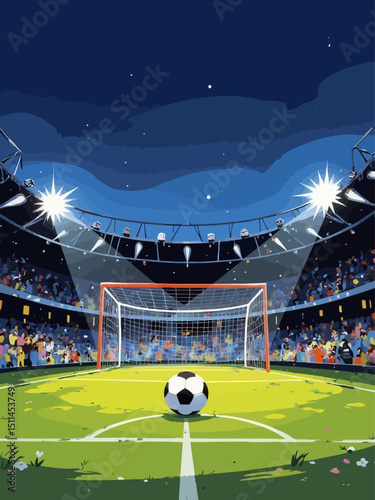 Football goal with soccer ball Stadium goal post penalty kick