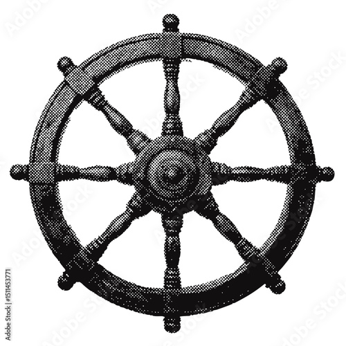 Pirate ship wheel halftone grunge vector design element