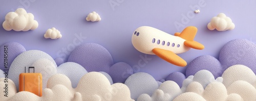 Wallpaper Mural Airplane in dreamy clouds travel scene 3d art playful environment aerial view adventure awaits Torontodigital.ca