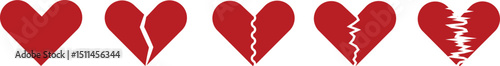 Heartbreak icon set. Broken heart or divorce vector collection isolated on transparent background. Outline drawing broken red hearts line clipart breakup symbol for apps and websites