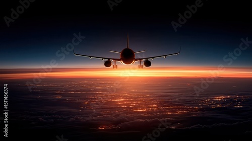 Wallpaper Mural Airplane in flight at sunset over the ocean aerial view travel photography serene atmosphere Torontodigital.ca