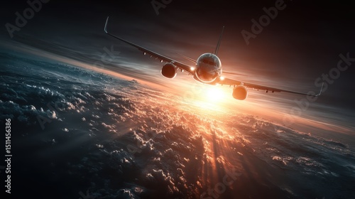 Wallpaper Mural Airplane in flight over breathtaking sunset aerial view travel adventure atmosphere of wonder Torontodigital.ca