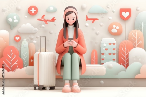 Wallpaper Mural Traveling solo a young woman's journey with luggage in a modern city environment Torontodigital.ca