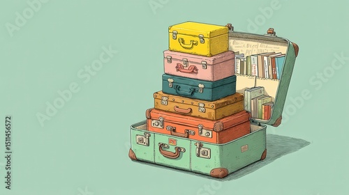 Wallpaper Mural Travel essentials colorful luggage stack in a minimalist room illustration modern style creative concept Torontodigital.ca