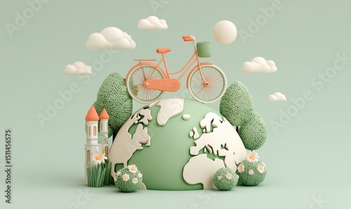Wallpaper Mural Biking adventure on a sustainable earth eco-friendly concept whimsical design serene environment playful viewpoint Torontodigital.ca