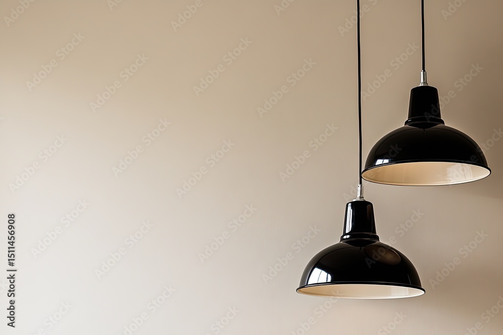 Obraz premium Two black pendant lights against a beige wall