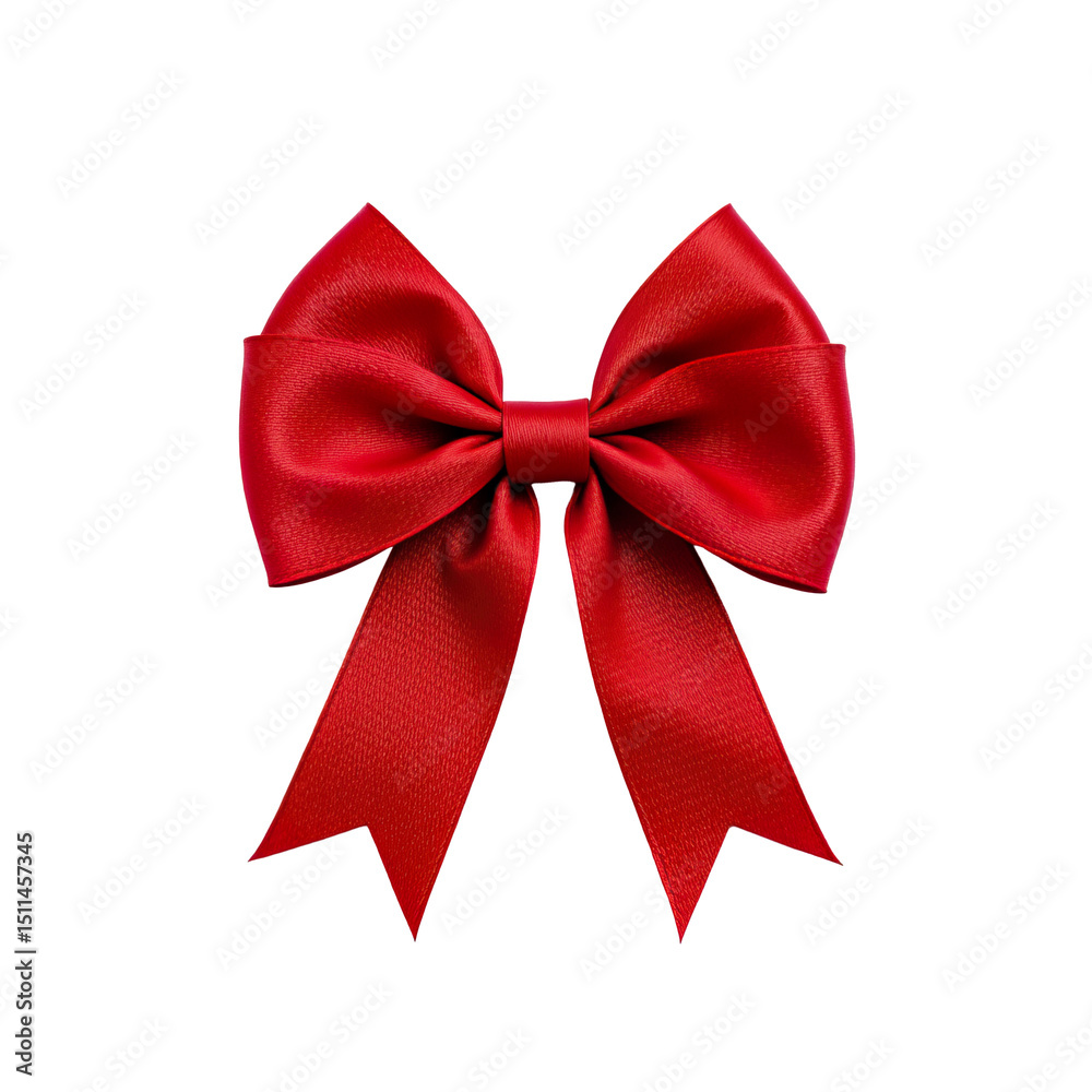 Fototapeta premium Bright Red Satin Bow with Long Ribbons for Gifts, Decorations, and Crafting Projects