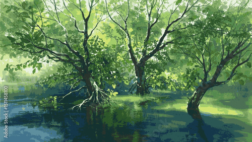 Silent Sentinel Roots mangrove forest isolated watercolor vector illustration svg