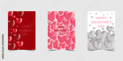 Valentine's day hearts design template set. Vertical festive Valentine's cards with hearts. Postcard template designe. Vector illustration