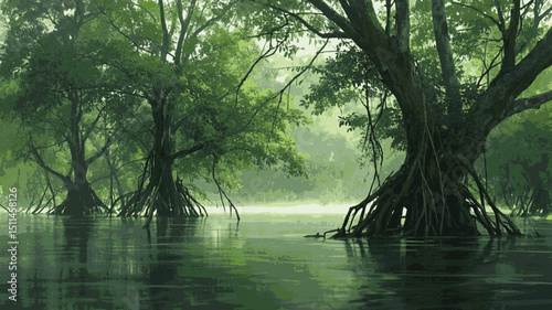 Brackish Reflections mangrove forest isolated watercolor vector illustration svg