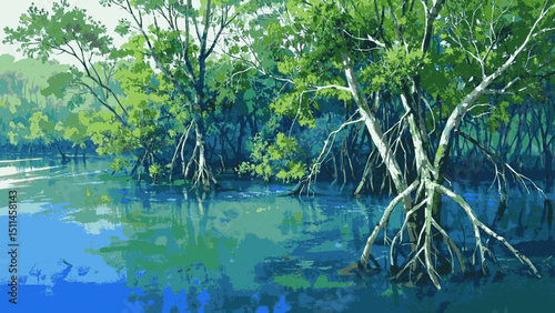 Root Labyrinth Tide mangrove forest isolated watercolor vector illustration svg