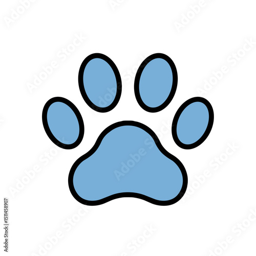 Blue pet paw print icon with black outline on white background  