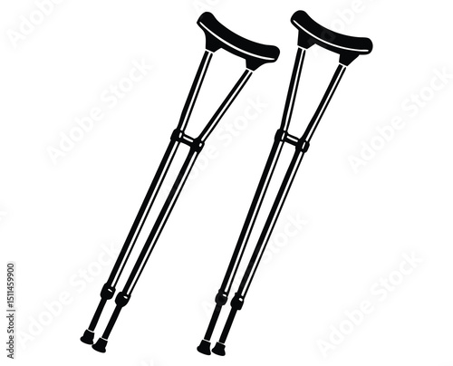 Pair of Crutches Medical Equipment Silhouette  isolated on white background