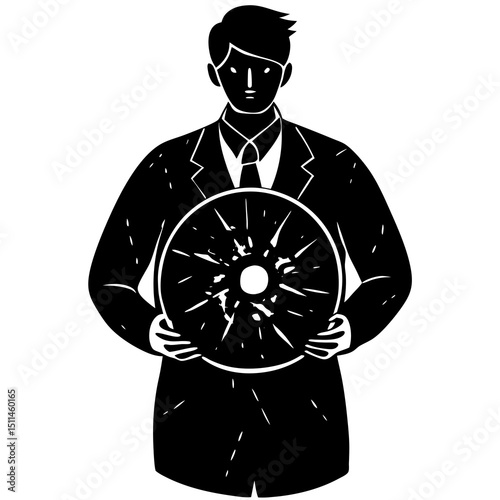 A man holding a cracked clock in his hands