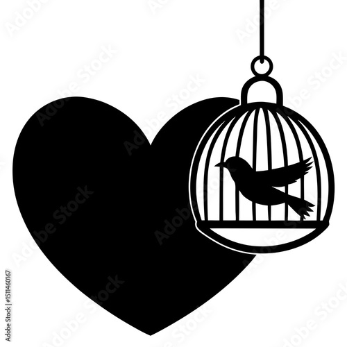 A bird flying out of a caged heart