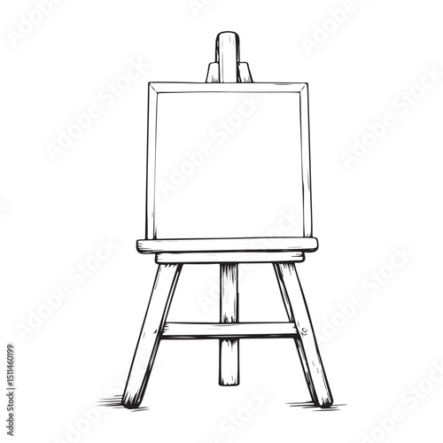 Single one line drawing paint brushes easel in paint brush container with painting canvas. A blank canvas will soon be painted with amazing art. Continuous line design graphic illustration.