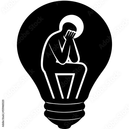 Idea Contained – Silhouette Thinker in Bulb
