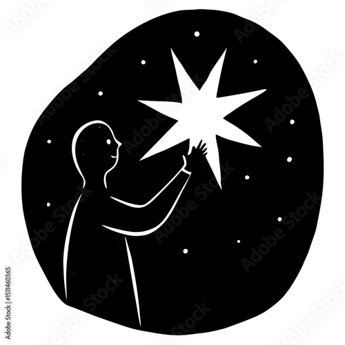 Glowing Star in Hand – Hope in Darkness Silhouette Art
