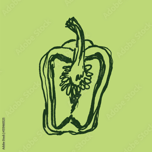Doodle elements of fruit and vegetable, specifically a Bell pepper (Capsicum)