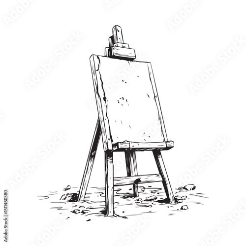Single one line drawing paint brushes easel in paint brush container with painting canvas. A blank canvas will soon be painted with amazing art. Continuous line design graphic illustration.