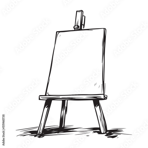 Single one line drawing paint brushes easel in paint brush container with painting canvas. A blank canvas will soon be painted with amazing art. Continuous line design graphic illustration.