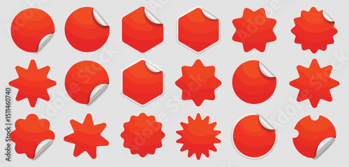 Collection of Red Stickers with Peeling Corners Various Shapes