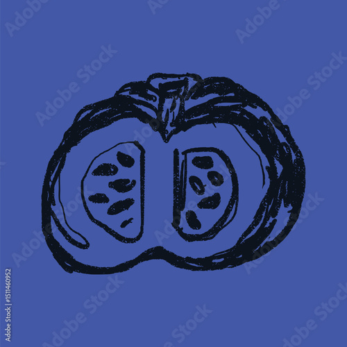 Doodle elements of fruit and vegetable, specifically a Pumpkin
