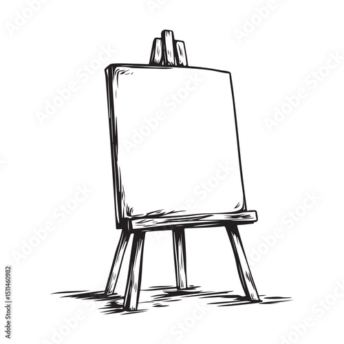 Single one line drawing paint brushes easel in paint brush container with painting canvas. A blank canvas will soon be painted with amazing art. Continuous line design graphic illustration.