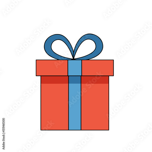 Colorful gift box with blue ribbon on white background  
