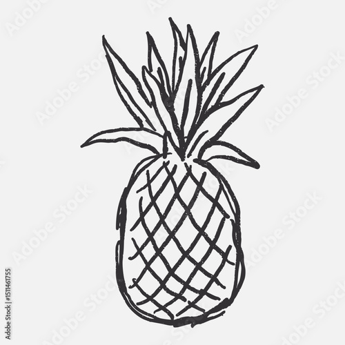 Doodle elements of fruit and vegetable, specifically a Pineapple