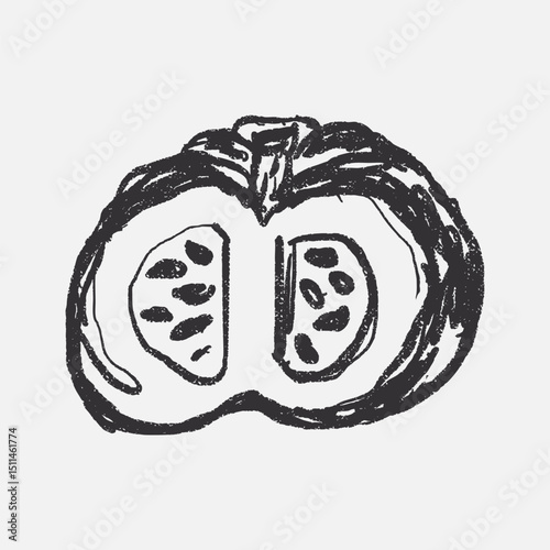 Doodle elements of fruit and vegetable, specifically a Pumpkin