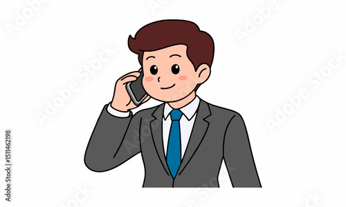 cute man talking on mobile phone cartoon illustration