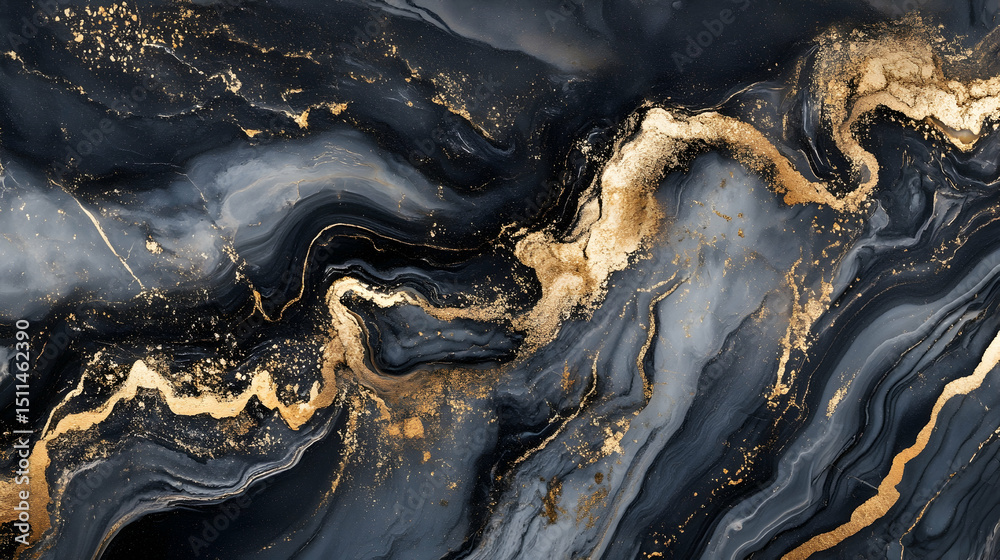 Fototapeta premium Elegant black marble texture with gold accents for a luxurious background