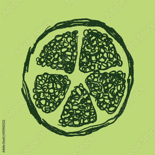 Doodle elements of fruit and vegetable, specifically a Pomegranate