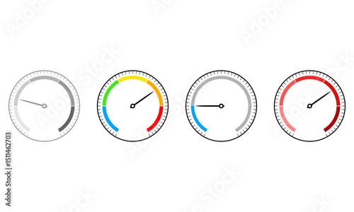 Set of four meter gauge. Vector Flat Illustration.