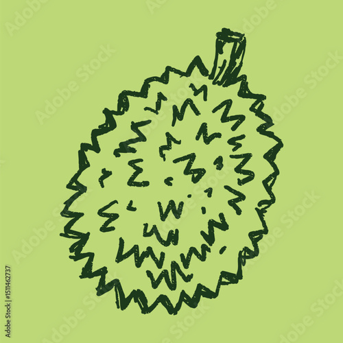 Doodle elements of fruit and vegetable, specifically a Durian