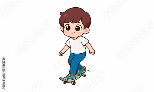 Cute boy playing skateboard cartoon illustration