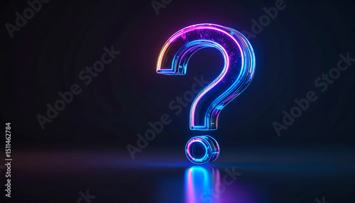 A vibrant, glowing question mark stands out against a dark background, symbolizing inquiry and curiosity in a modern, digital style