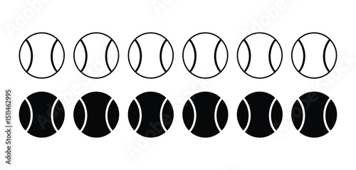 Tennis Ball Icons Set Black and White Outline