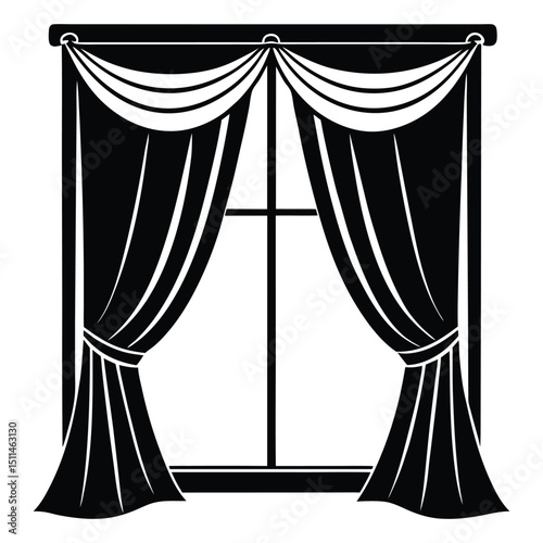 Curtains in a Dramatic Swag Style for Interior vector Silhouette Design