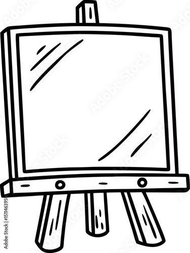 blank easel with canvas drawing minimalist art design black and white illustration, creativity concept