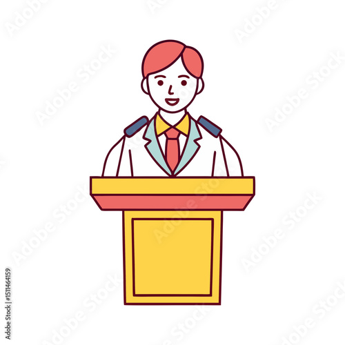 Smiling person giving a presentation at podium