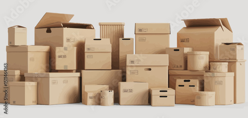 Various Cardboard Boxes Stacked for Shipping and Moving