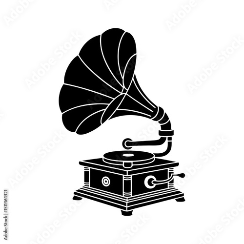 Vintage gramophone illustration black silhouette