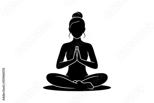 Silhouette of woman meditating in lotus position