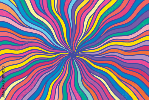 A psychedelic inspired abstract pattern bursts with color in this vector background, featuring bold curves, vibrant symmetry, and energetic artistic flow.