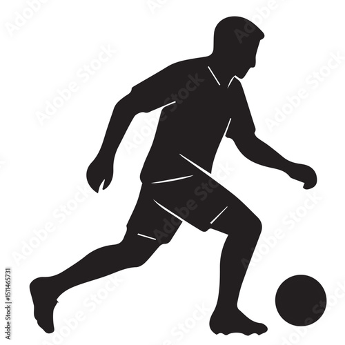 A dynamic vector silhouette of a man dribbling a football captures fluid motion and energy, perfect for sports themed artwork or athletic branding.

