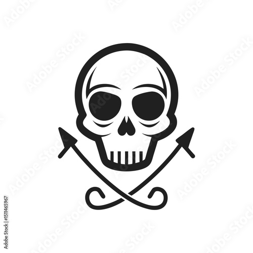  skull with crossed fishing hooks icon vector illustration