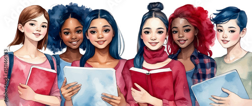 Diverse Groups of Students – College, High School, and University Friends Smiling, Studying, and Standing Together. vector illustration.